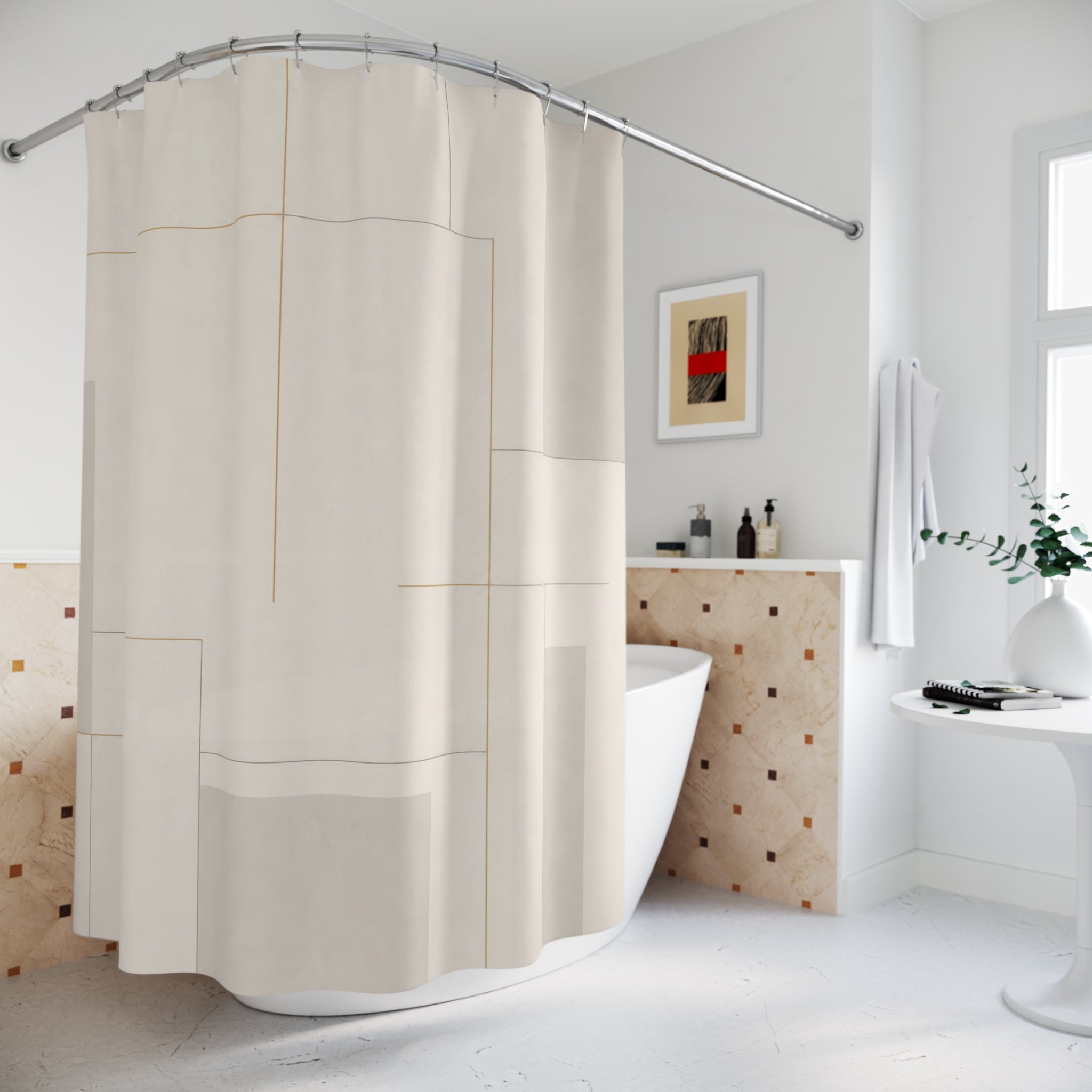 Gold Line White Shower Curtain: Gold Line Shower Curtain