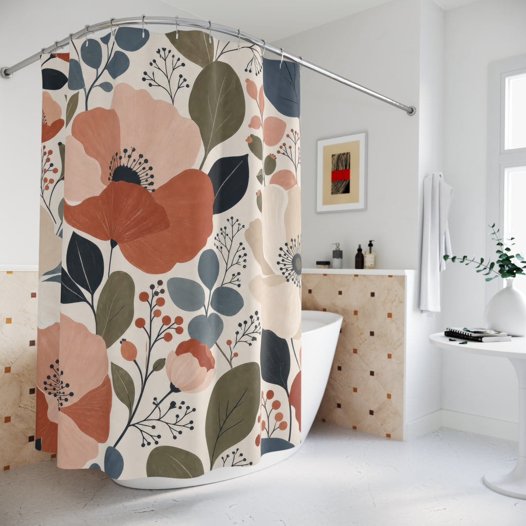 Modern Coral Poppy Shower Curtain