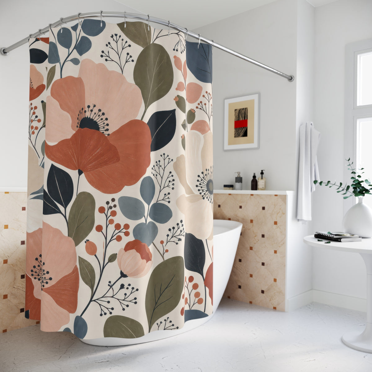 Modern Coral Poppy Shower Curtain