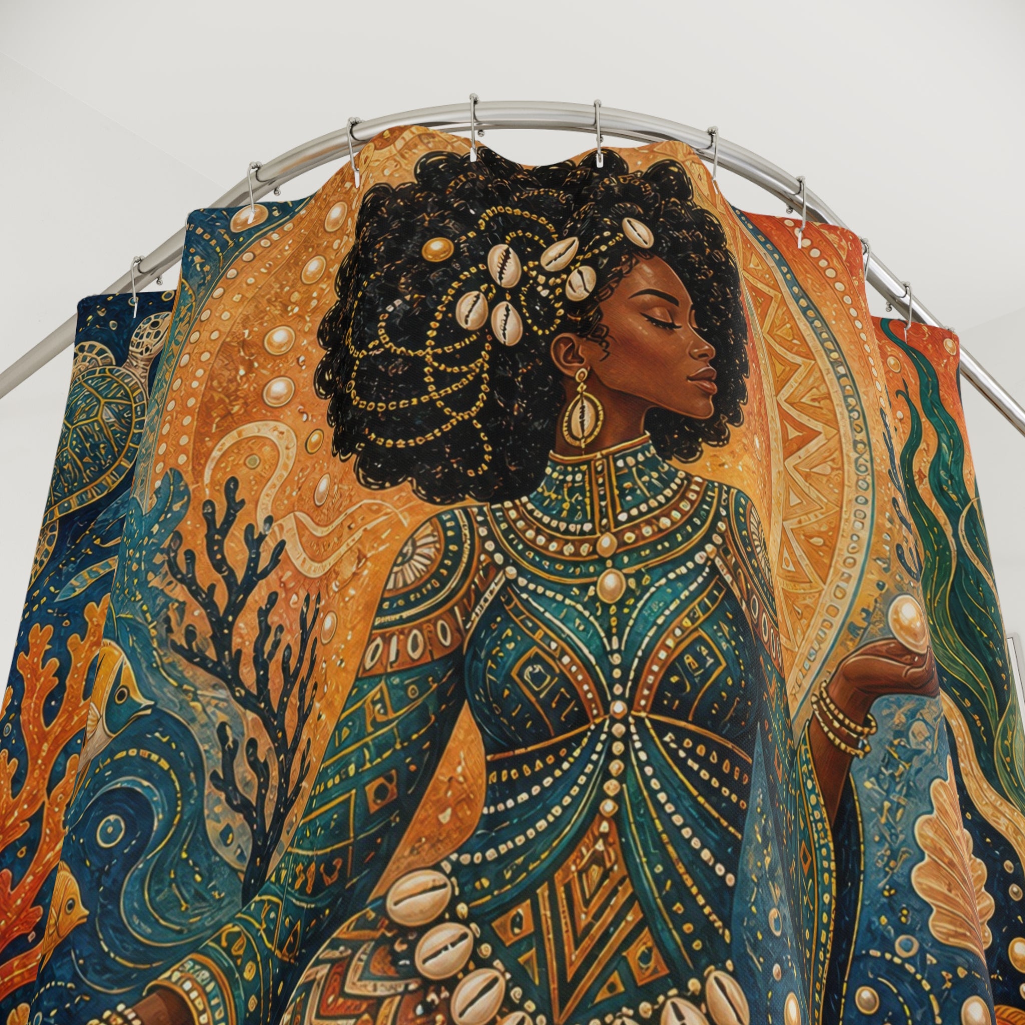 Brown Mermaid Shell Garden Shower Curtain