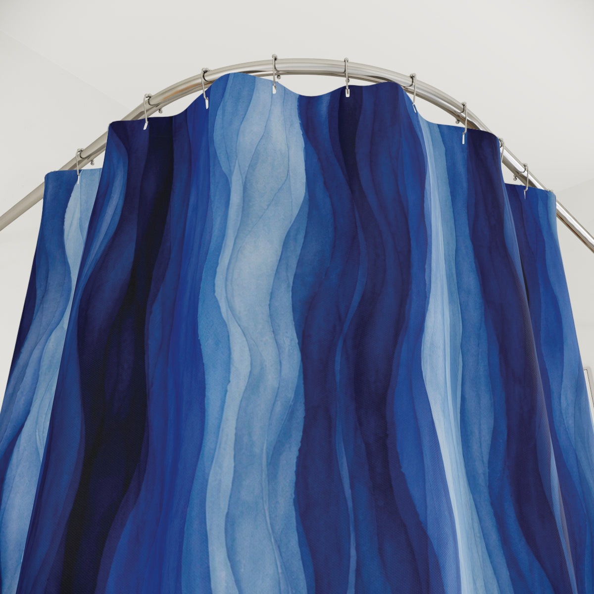 Navy Cobalt Ripple Stripe Wavy Blue Abstract Coastal Shower Curtain