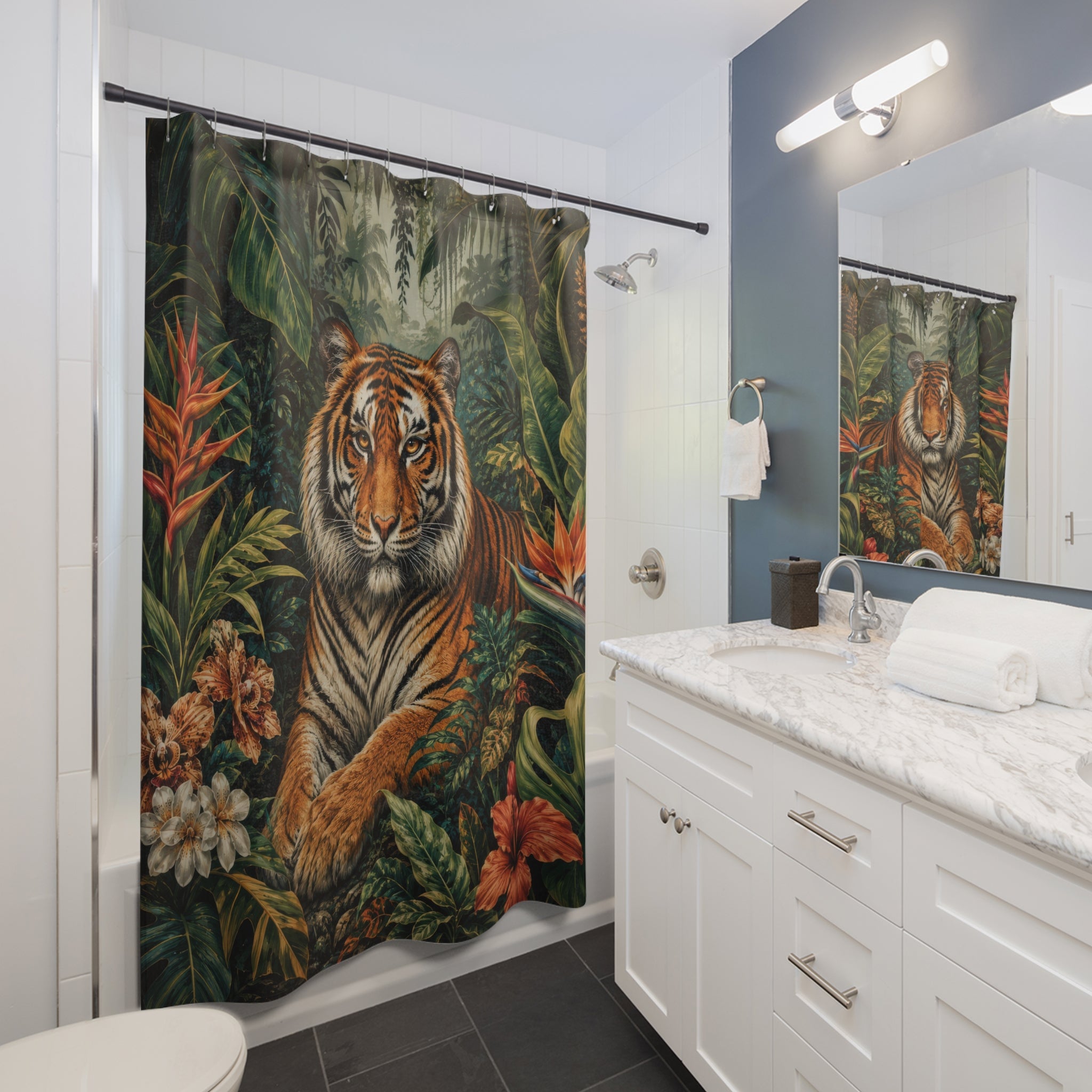Tiger Shower Curtain: Tropical Jungle