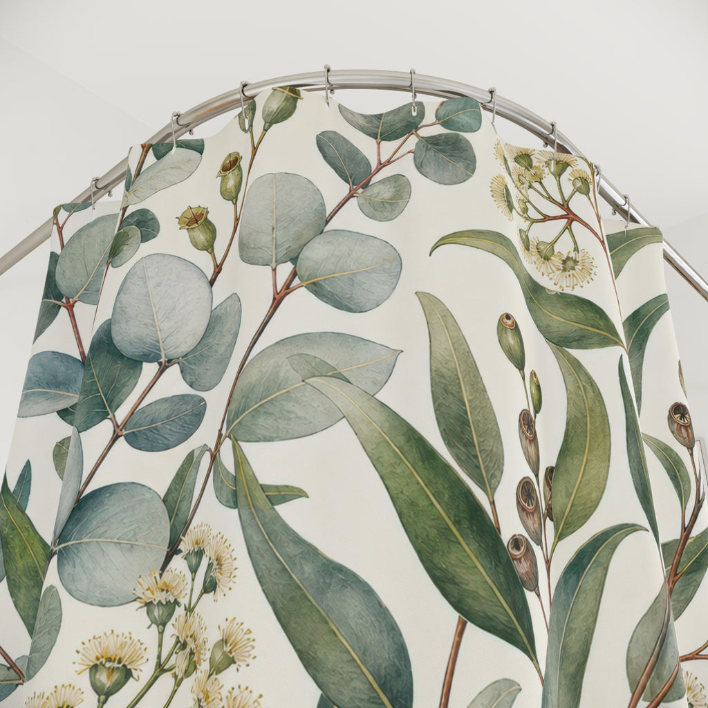 Blue Green Botanical Leaf Shower Curtain