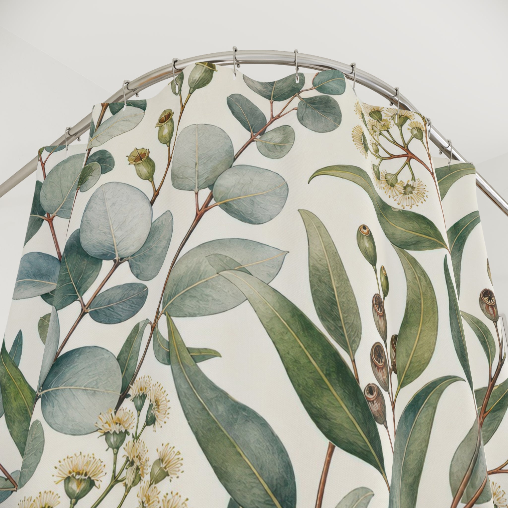 Blue Green Botanical Leaf Shower Curtain