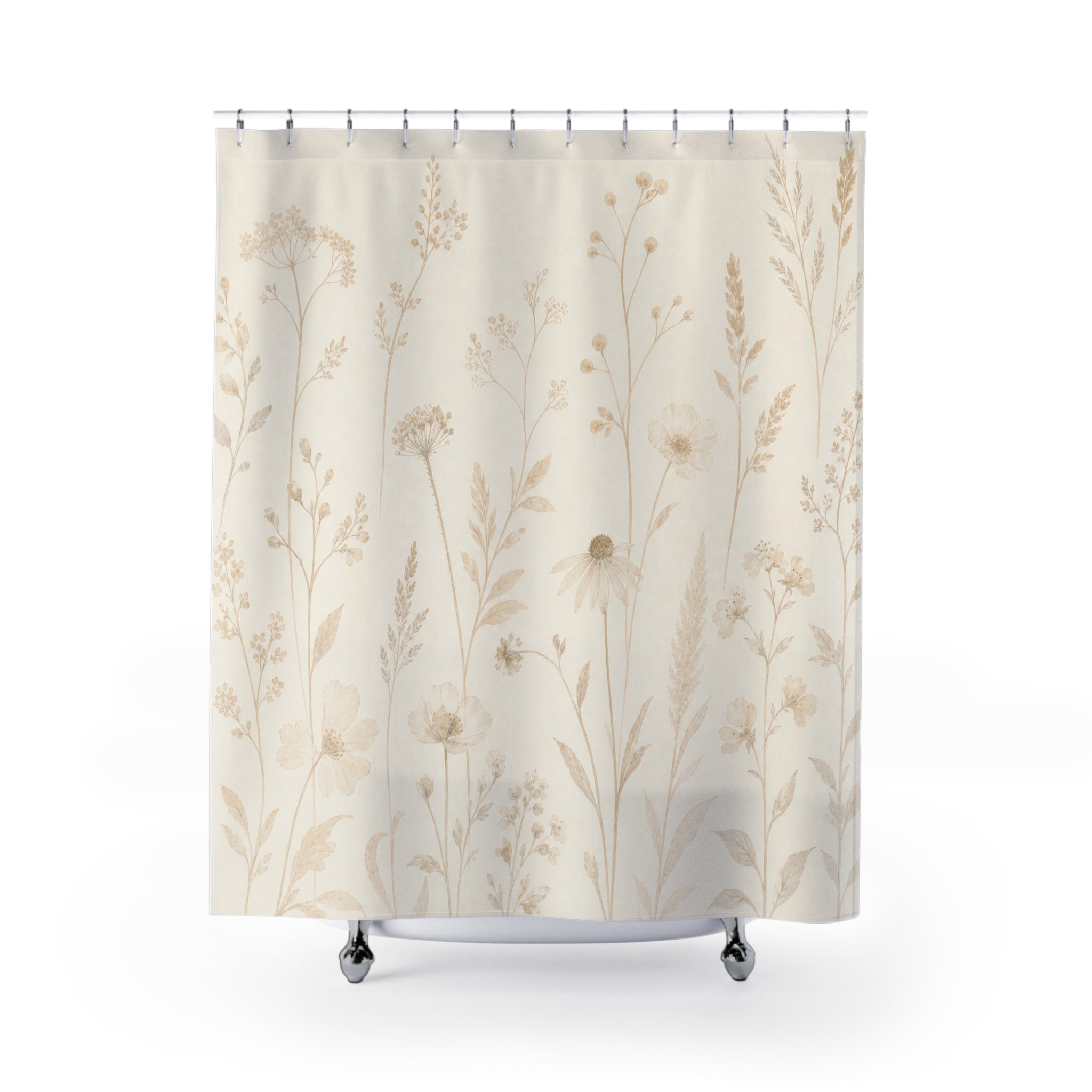 Tall Beige Wildflower Shower Curtain