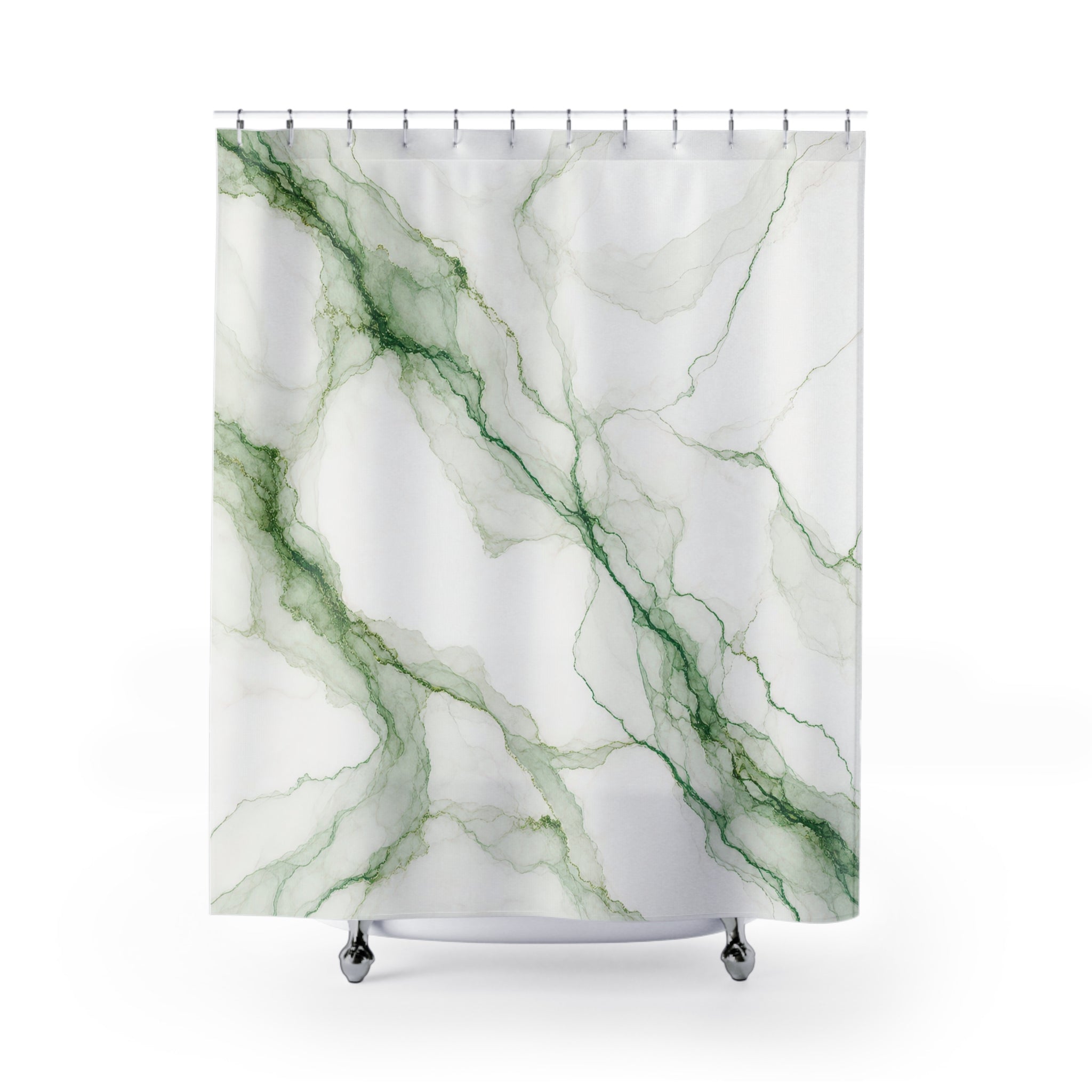 Green White Veined Stone Shower Curtain