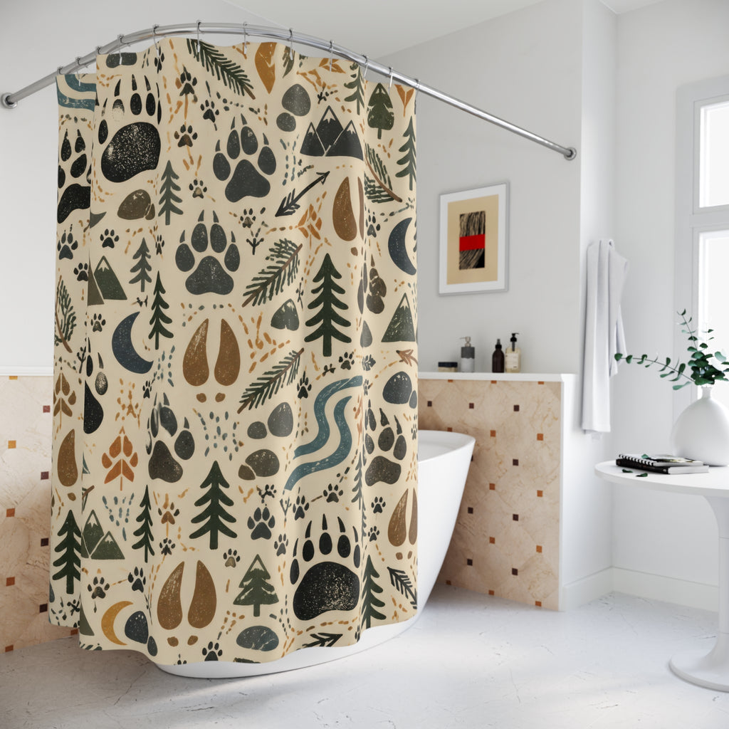 Forest Tracks Shower Curtain, Woodland Kids Bathroom Decor, Animal Track Bath Curtain, Boys Bathroom Decor, Cabin Style, Bath Decor