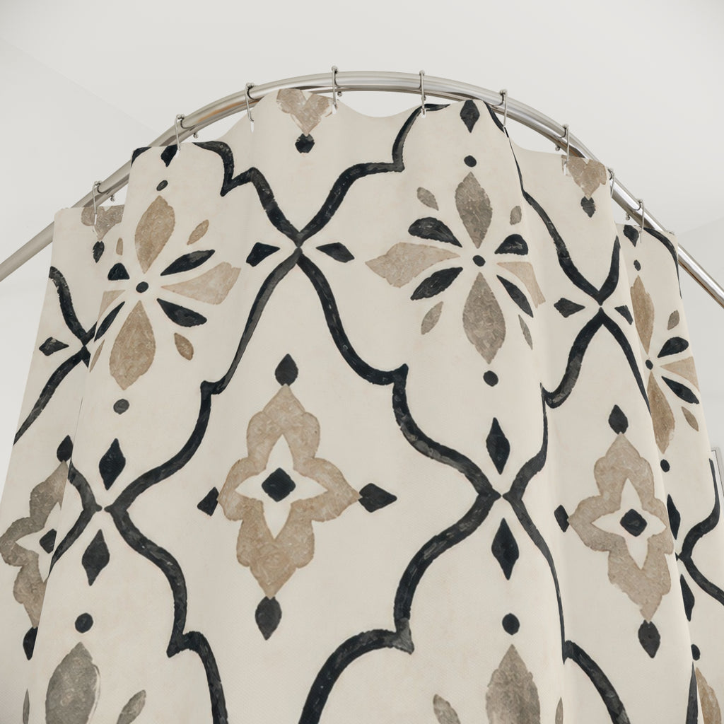 Black Beige Moroccan Ogee Shower Curtain