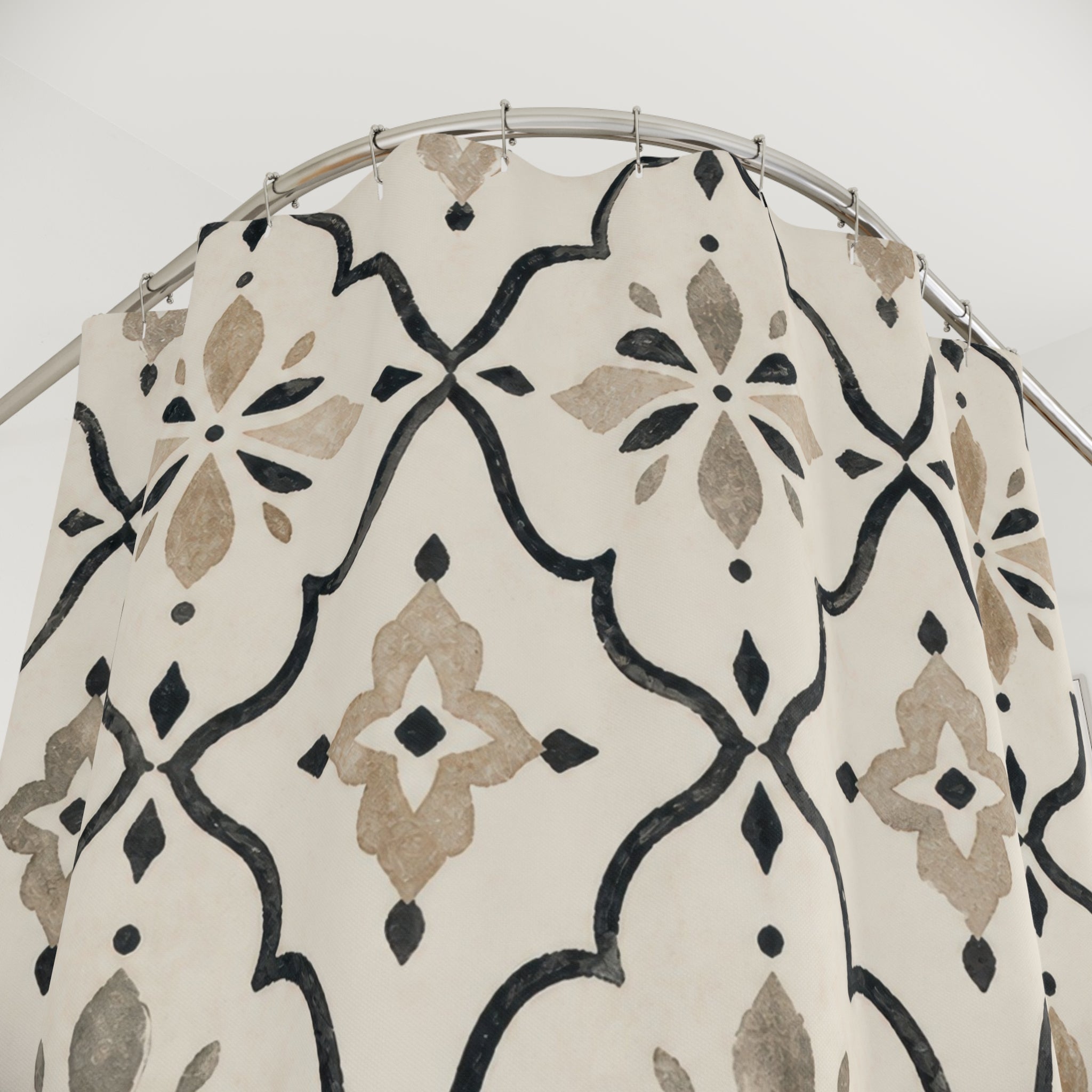 Black Beige Moroccan Ogee Shower Curtain