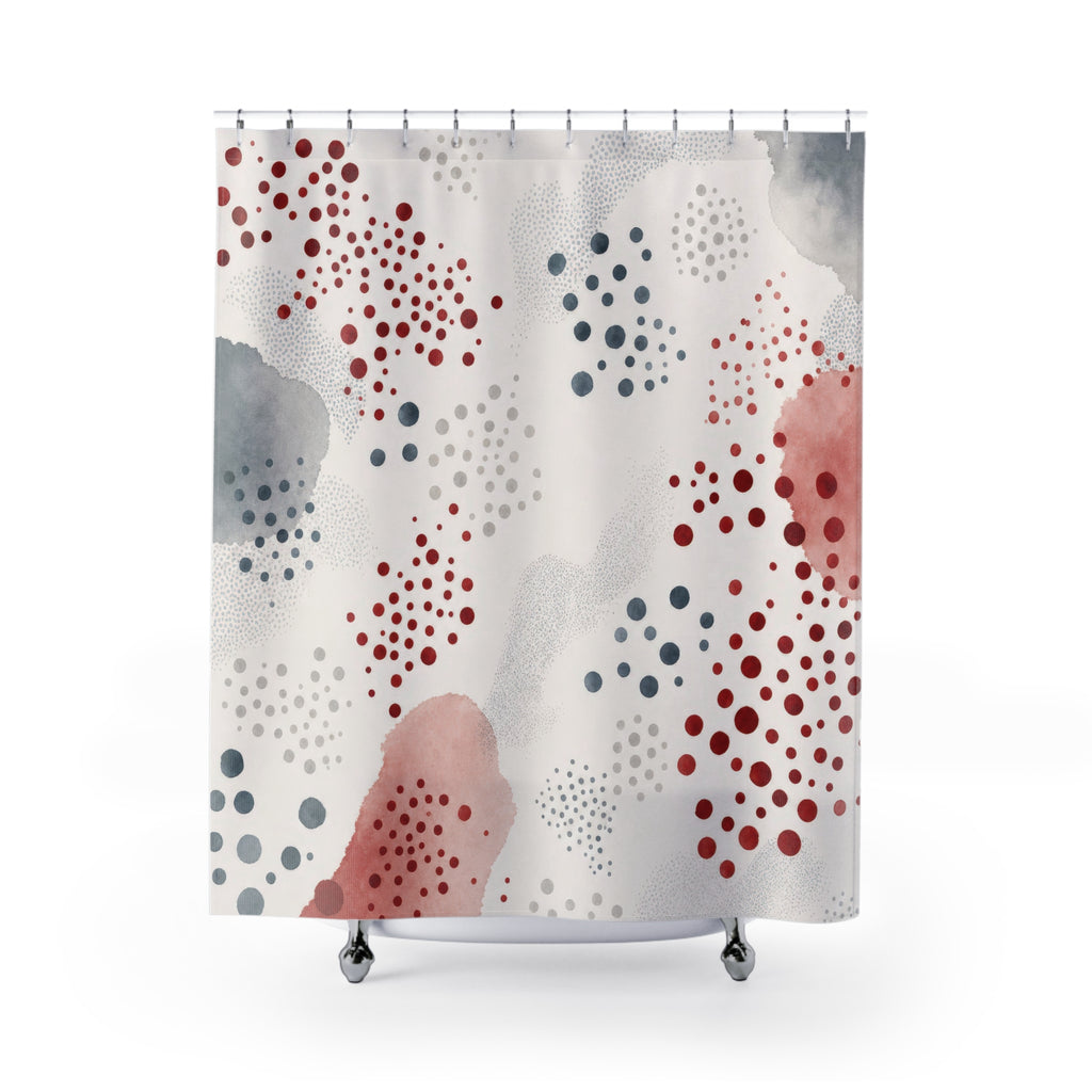 Red Gray Dot Abstract Watercolor Shower Curtain