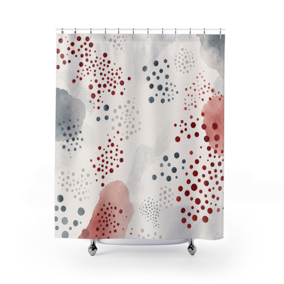 Red Gray Dot Abstract Watercolor Shower Curtain