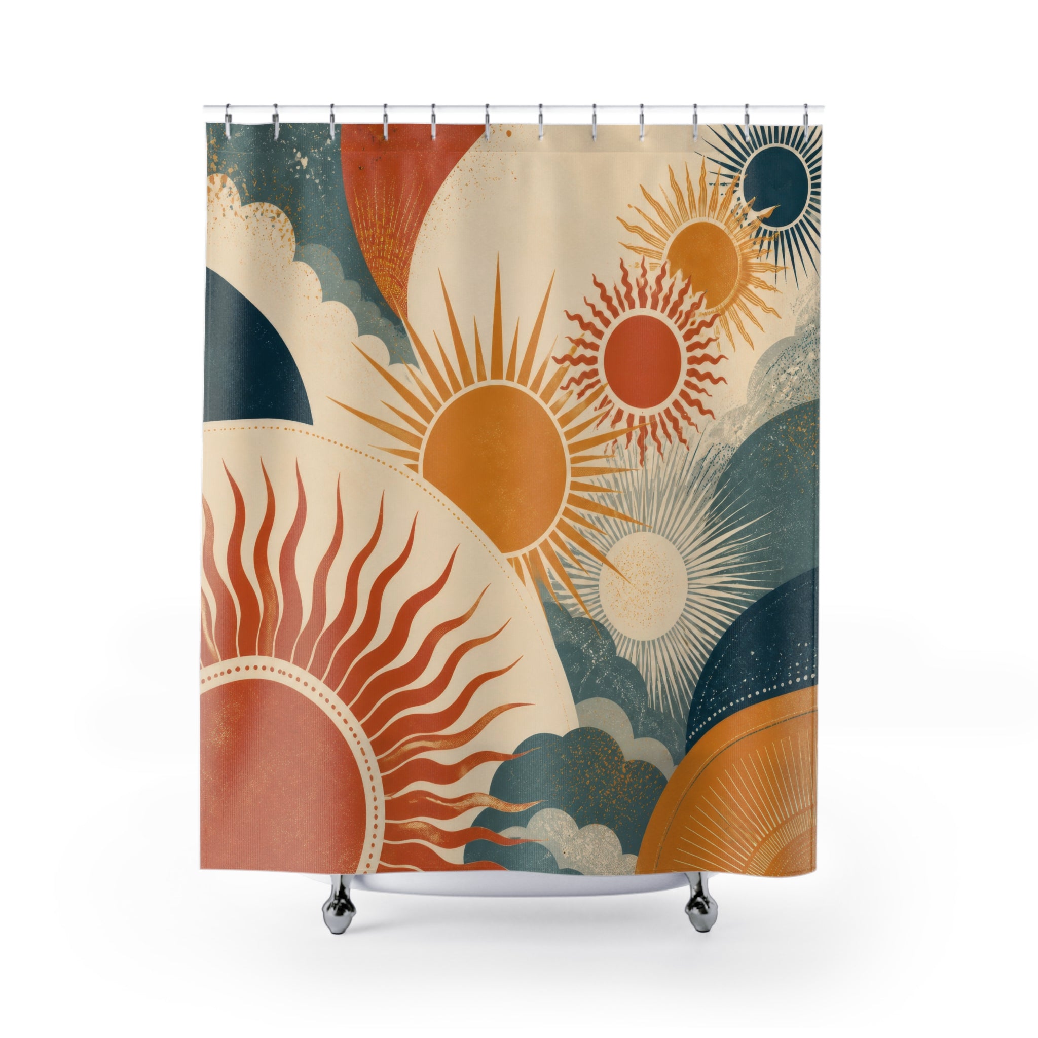 Terracotta Teal Sun Procession Shower Curtain