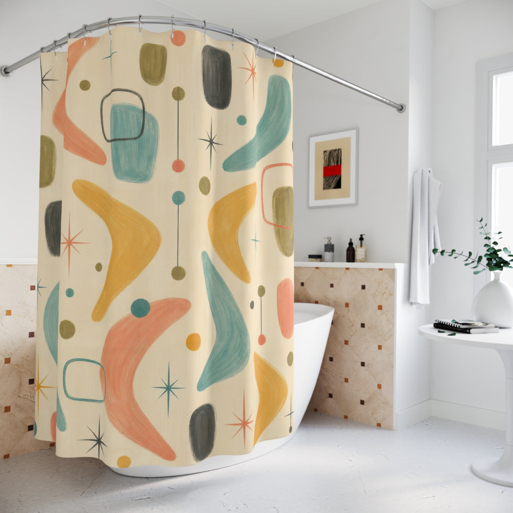 Retro Atomic Mid Century Shower Curtain: Retro Atomic Shower C