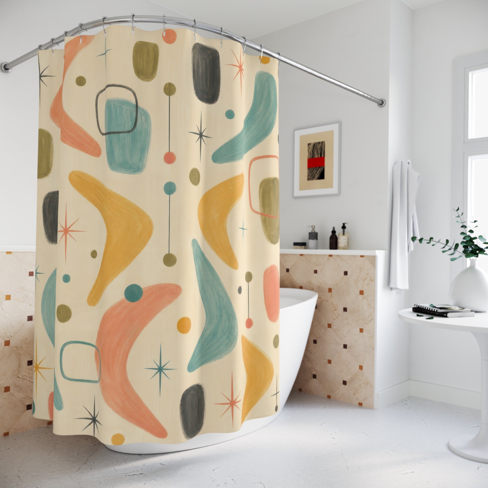 Retro Atomic Mid Century Shower Curtain: Retro Atomic Shower C