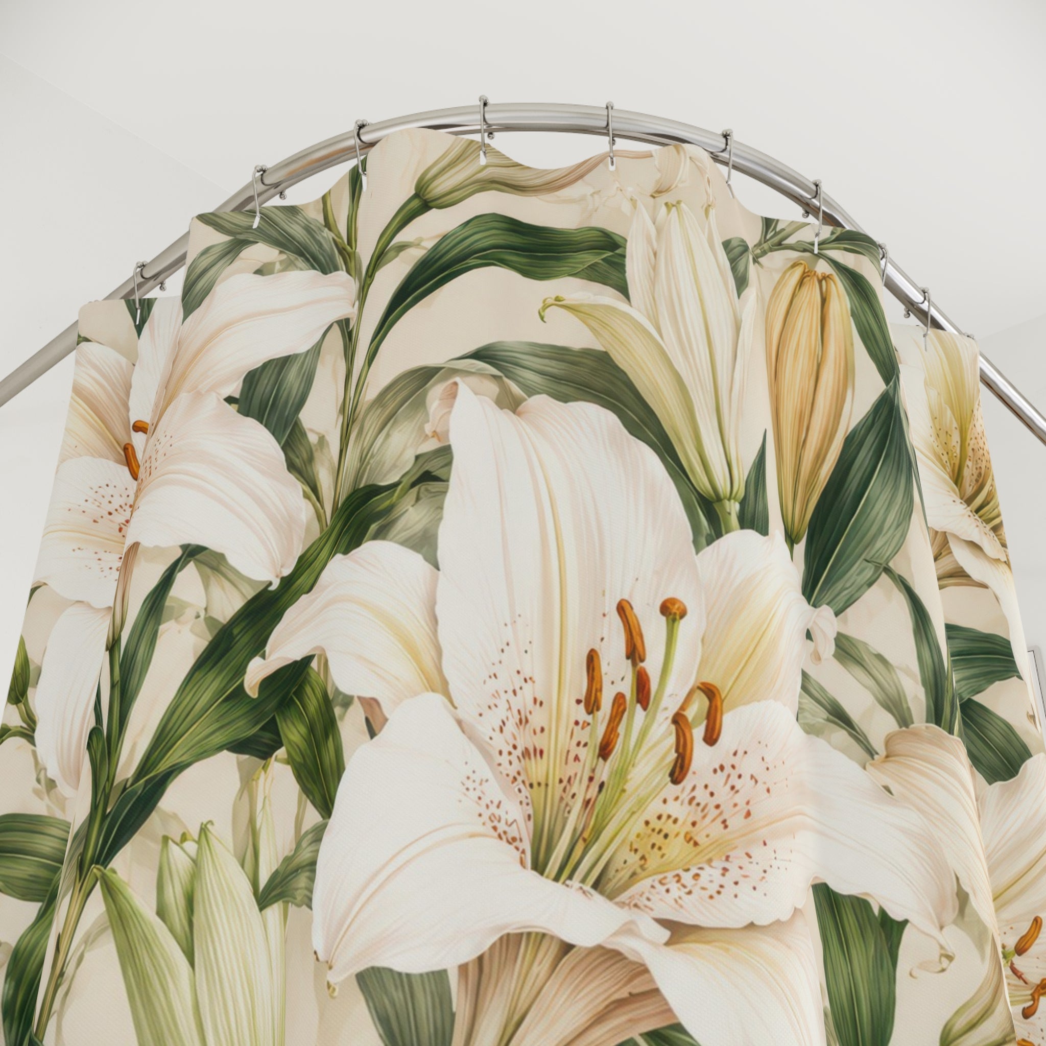White Lily Shower Curtain: Cream Botanical