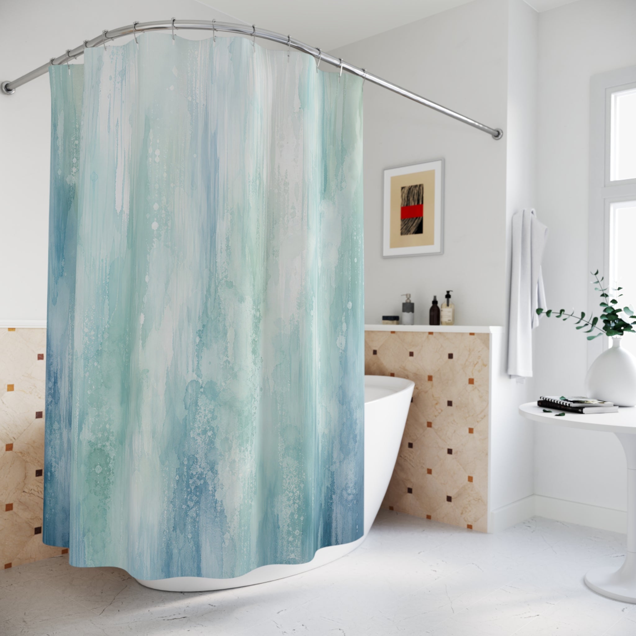 Celadon Watercolor Shower Curtain
