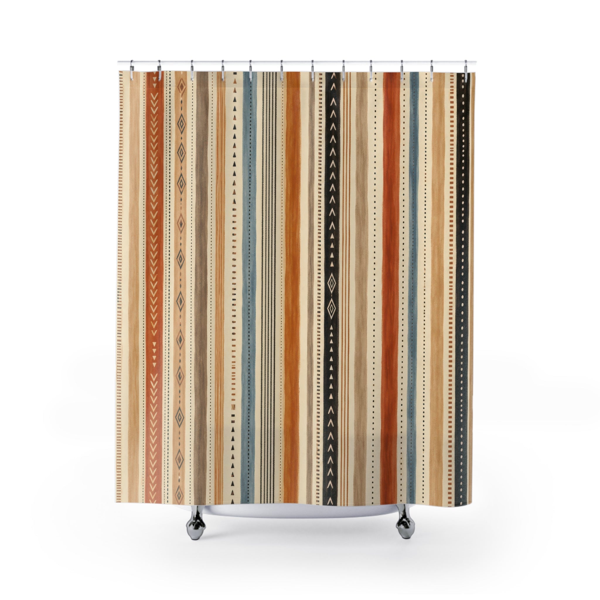 Terracotta Blue Triangle Diamond Stripe Shower Curtain