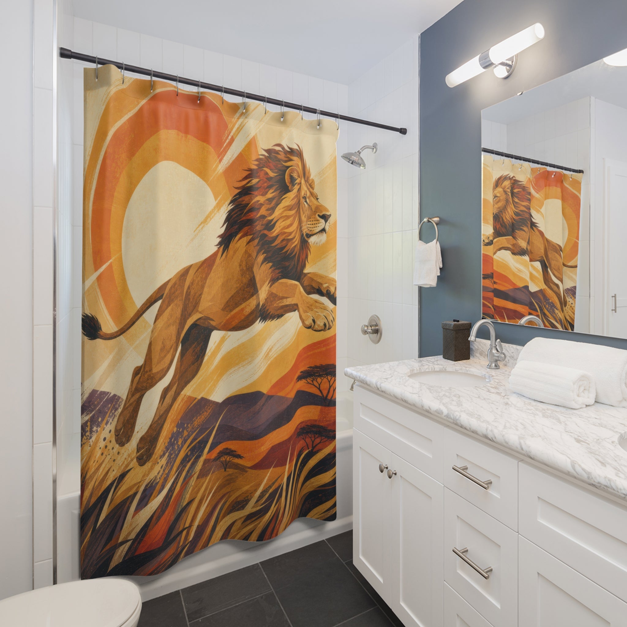 Running Safari Animal Scene Shower Curtain