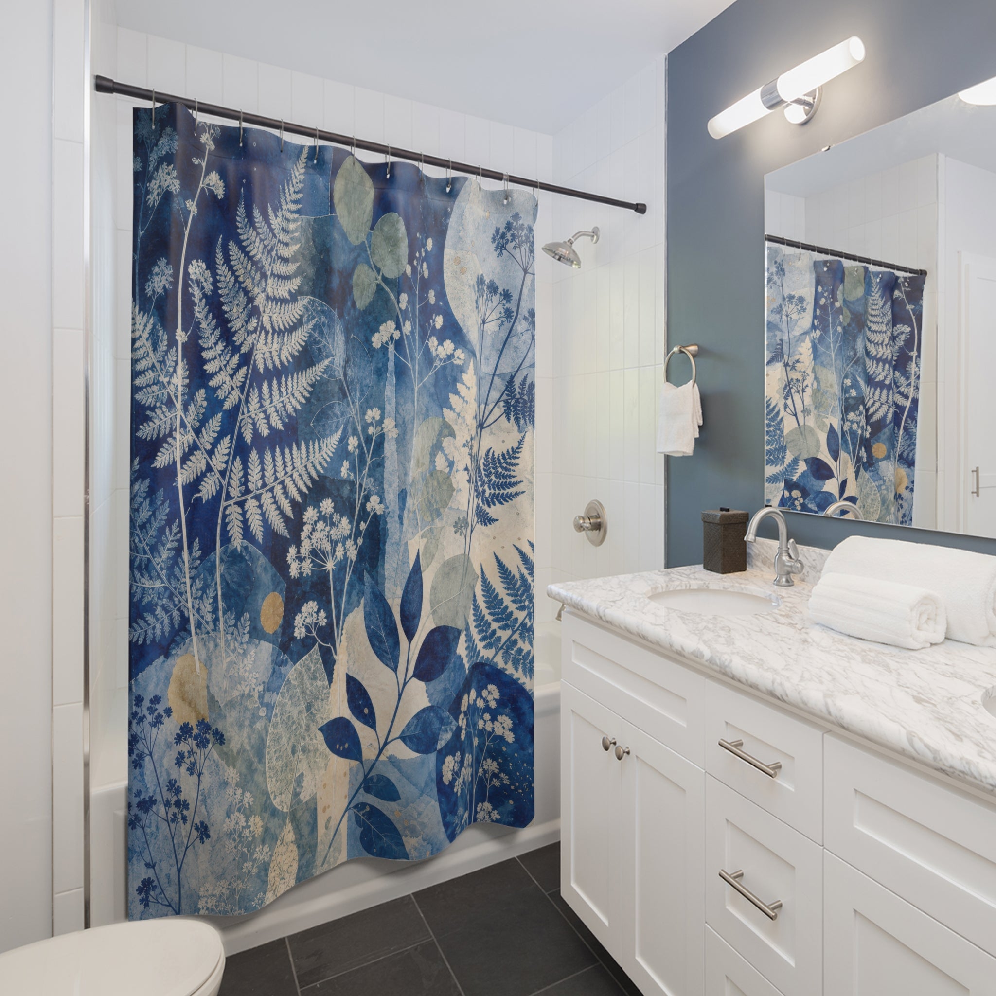 Cyanotype Garden Collage Shower Curtain