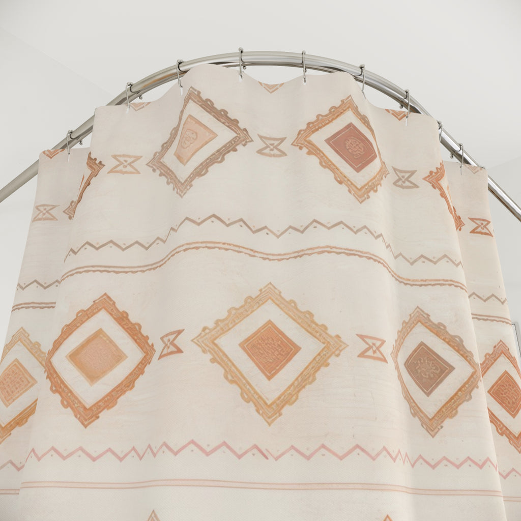 Boho Geometric Shower Curtain – Beige Terracotta