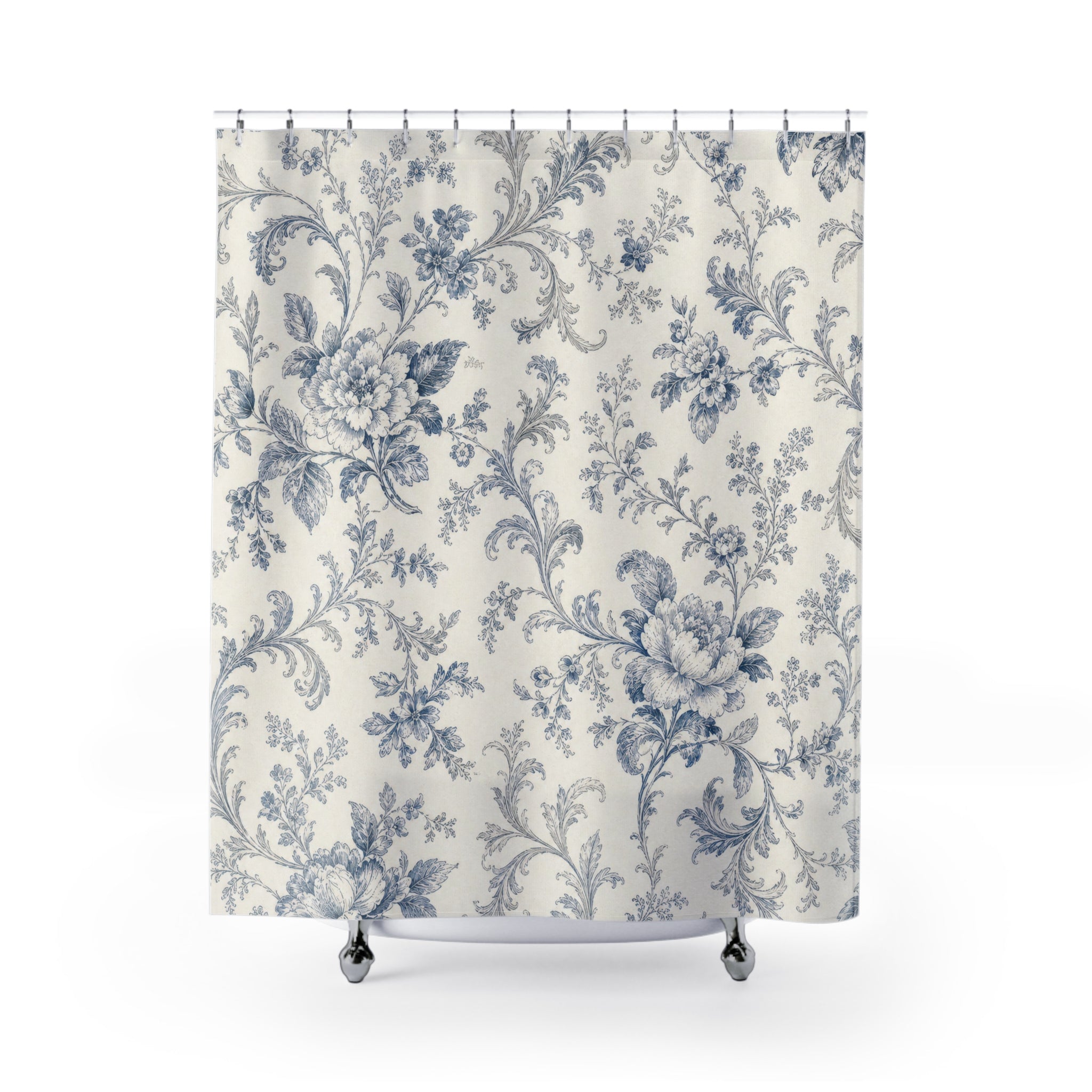Blue Floral Botanical Shower Curtain
