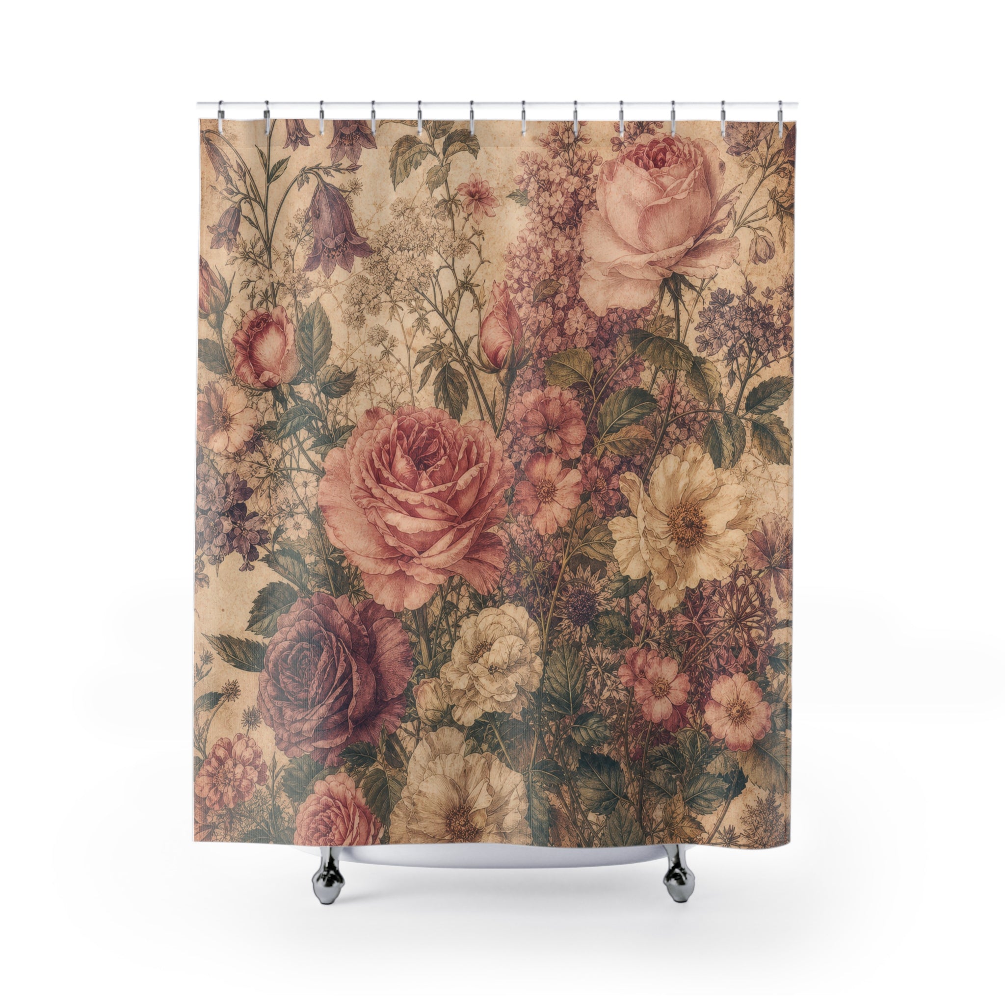 Vintage Flower Shower Curtain: Rose Botanical