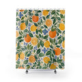 Unique Orange Shower Curtain, Citrus Botanical Pattern, Lemon Orange Branch Decor, Fresh Green White Guest Bath, Summer Fruit Decor