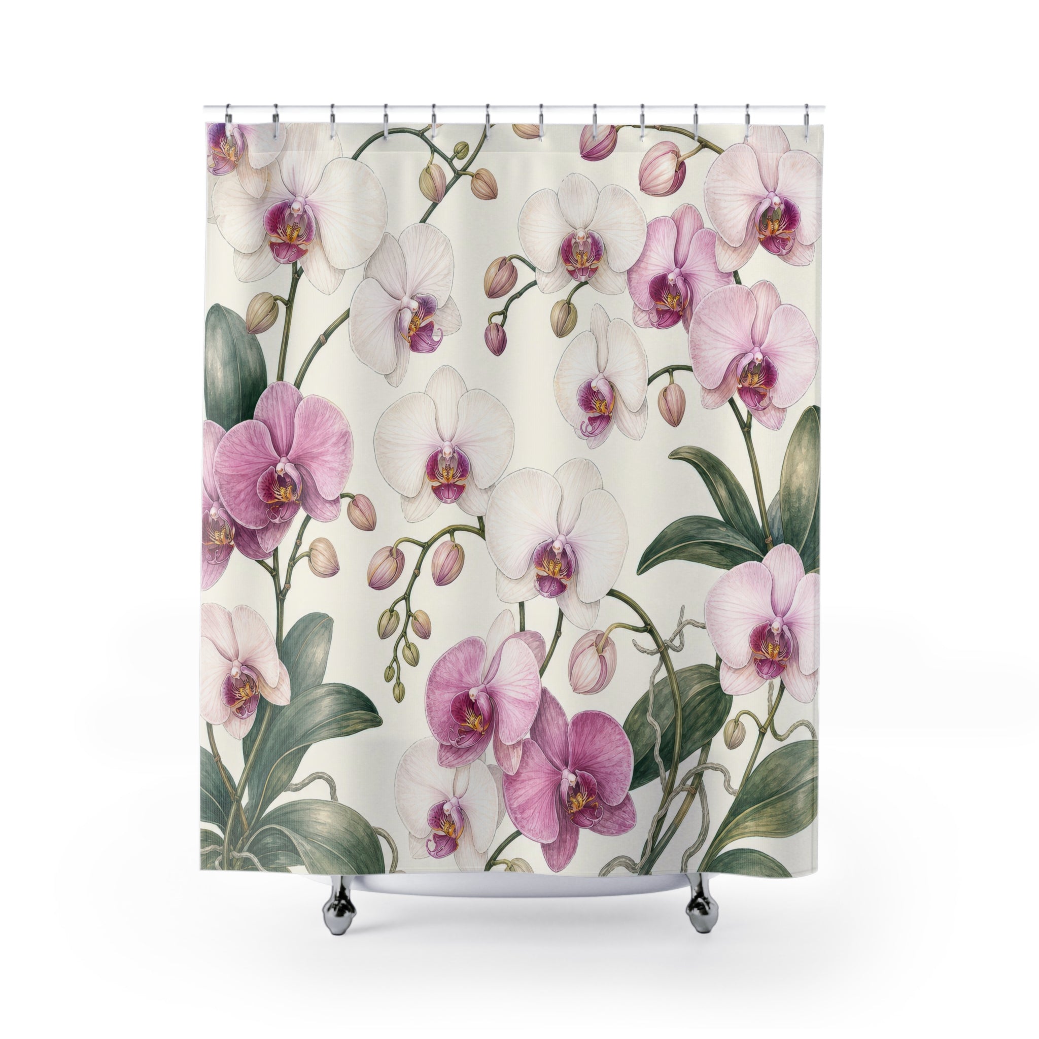Pink White Floral Botanical Shower Curtain