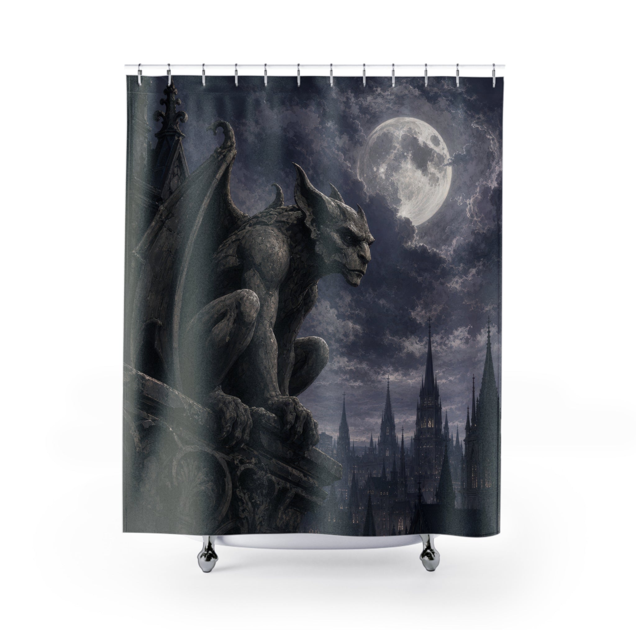 Moonlit Gargoyle Shower Curtain