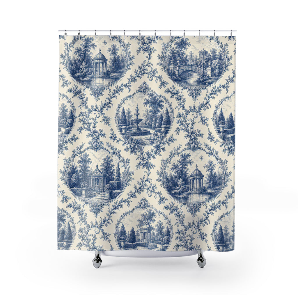 Cobalt Pavilion Toile Shower Curtain