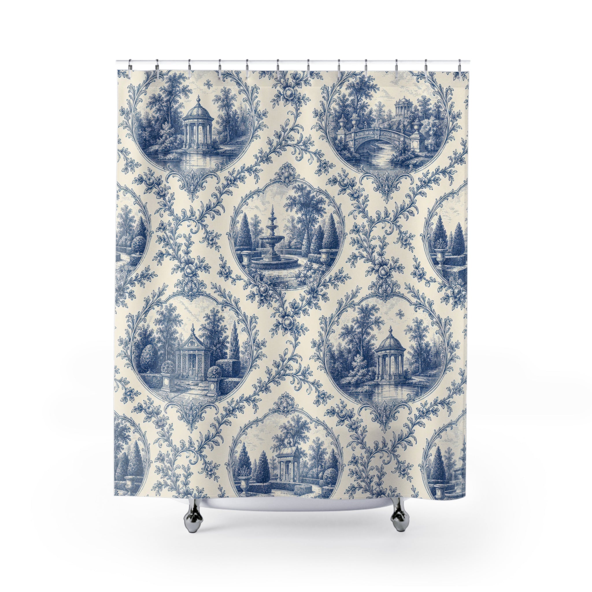 Cobalt Pavilion Toile Shower Curtain