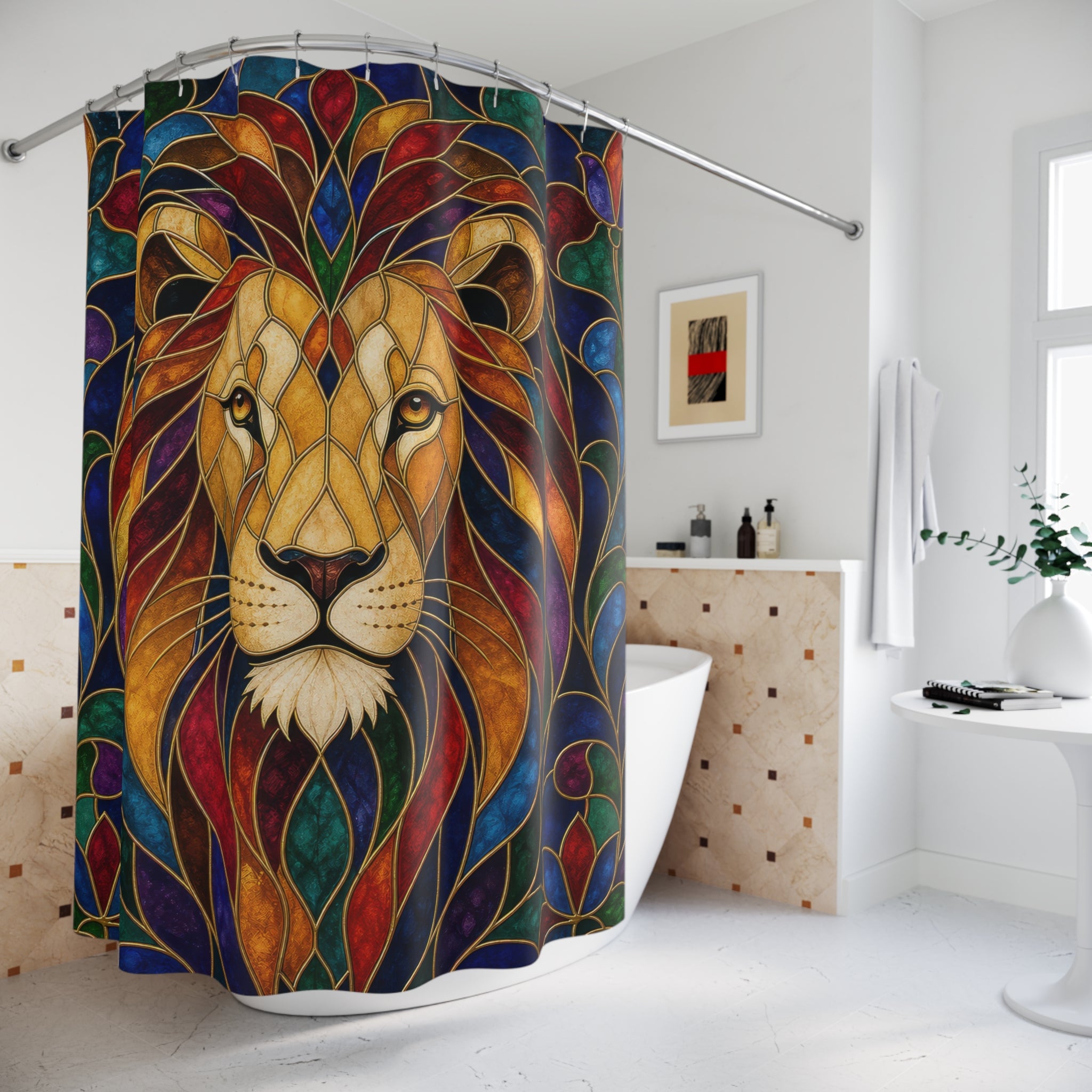 Stained Glass Lion Shower Curtain