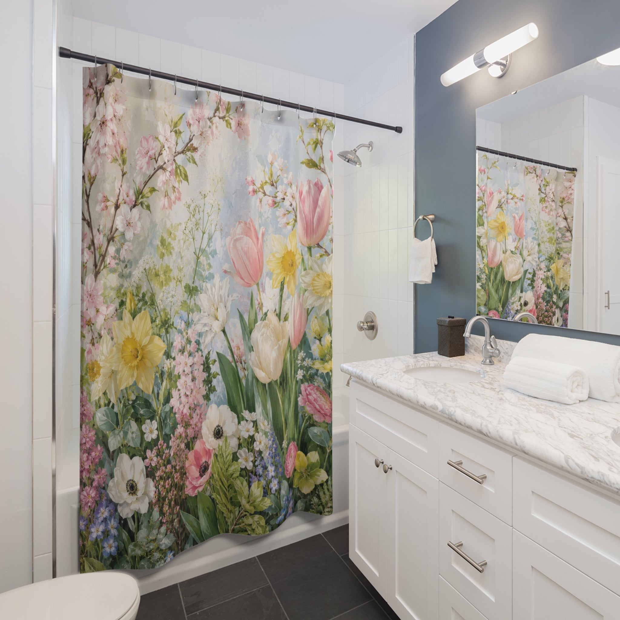 Spring Floral Shower Curtain: Tulip Daffodil