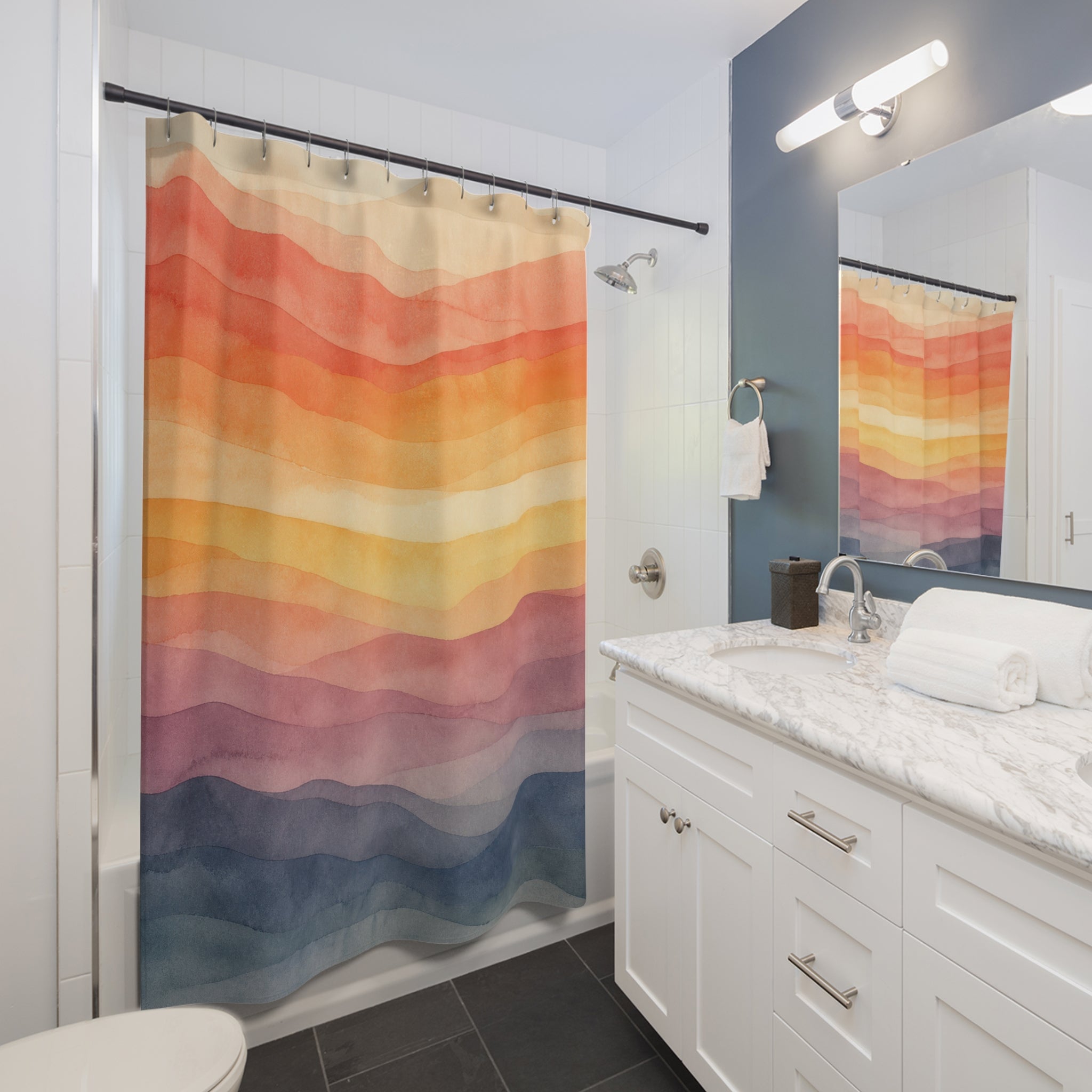 Watercolor Horizon Landscape Sunset Shower Curtain
