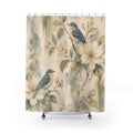 Blue Bird Botanical Watercolor Floral Shower Curtain