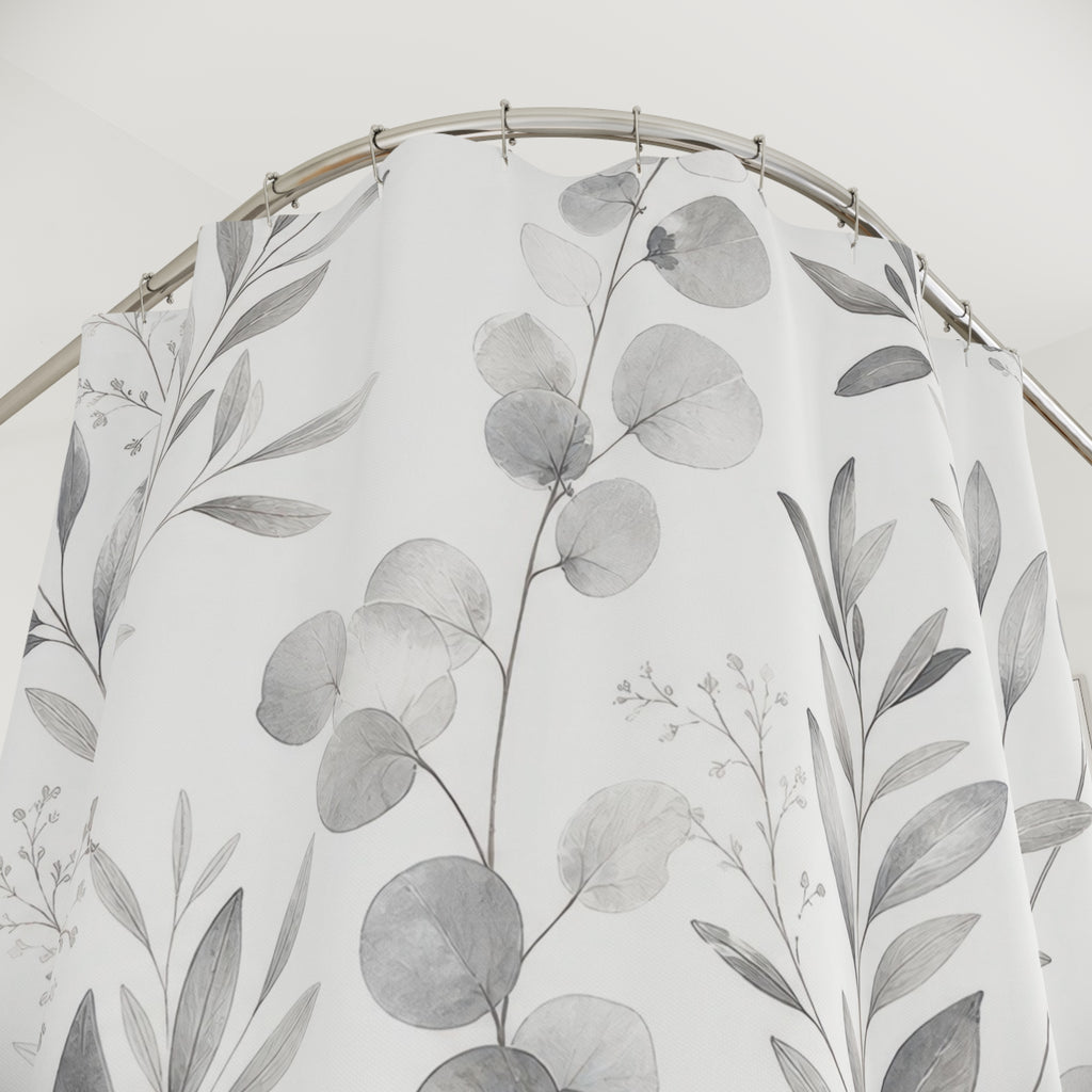 Grey White Eucalyptus Shower Curtain