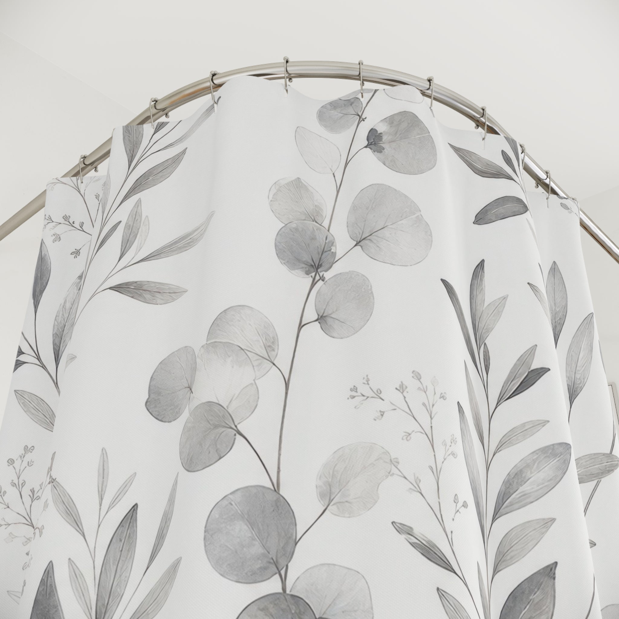 Grey White Eucalyptus Shower Curtain