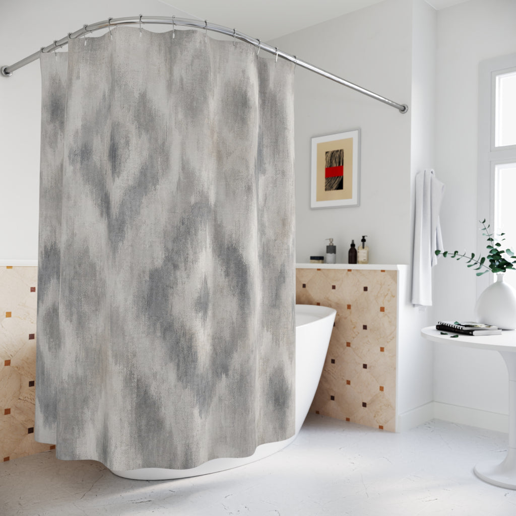 Ikat Shower Curtain, Gray Boho Bath Decor, Soft Diamond Pattern, Neutral Guest Bathroom Decor, Modern Neutral Boho Diamond Spa Style