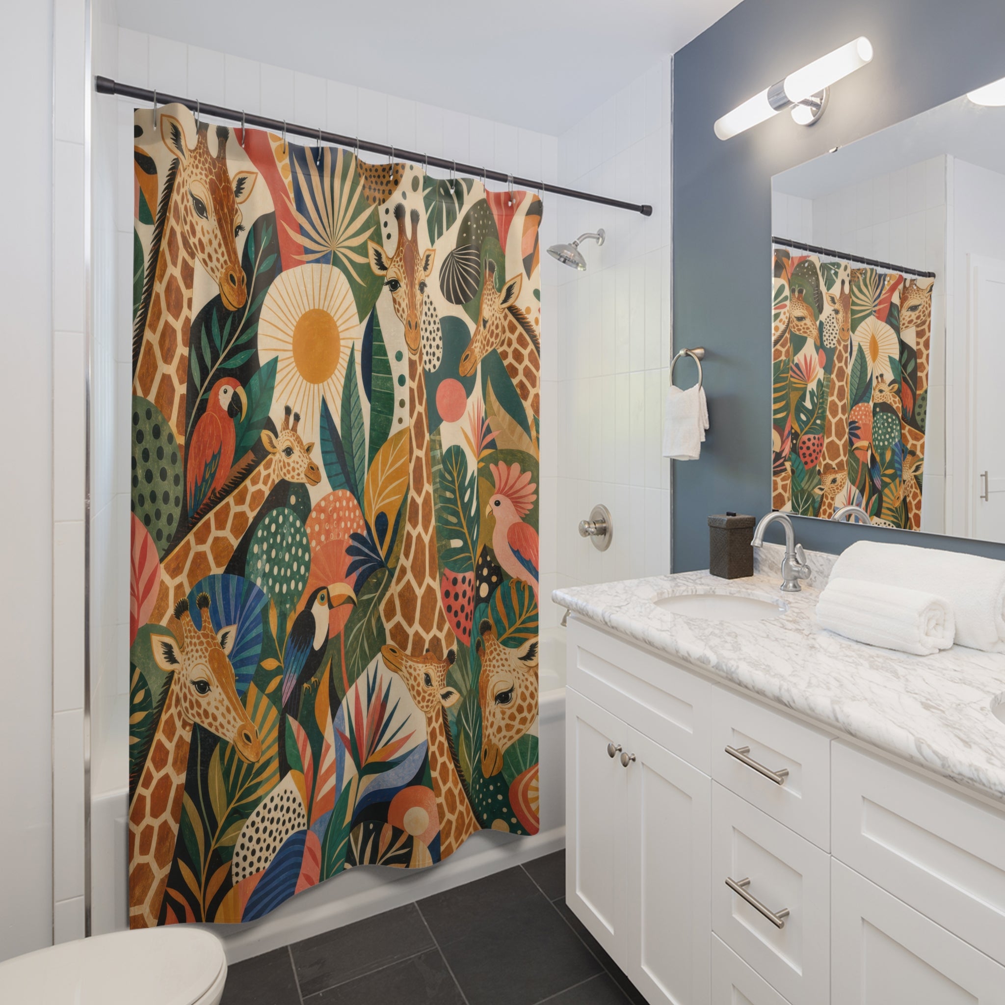 Maximalist Tropical Jungle Animal Shower Curtain