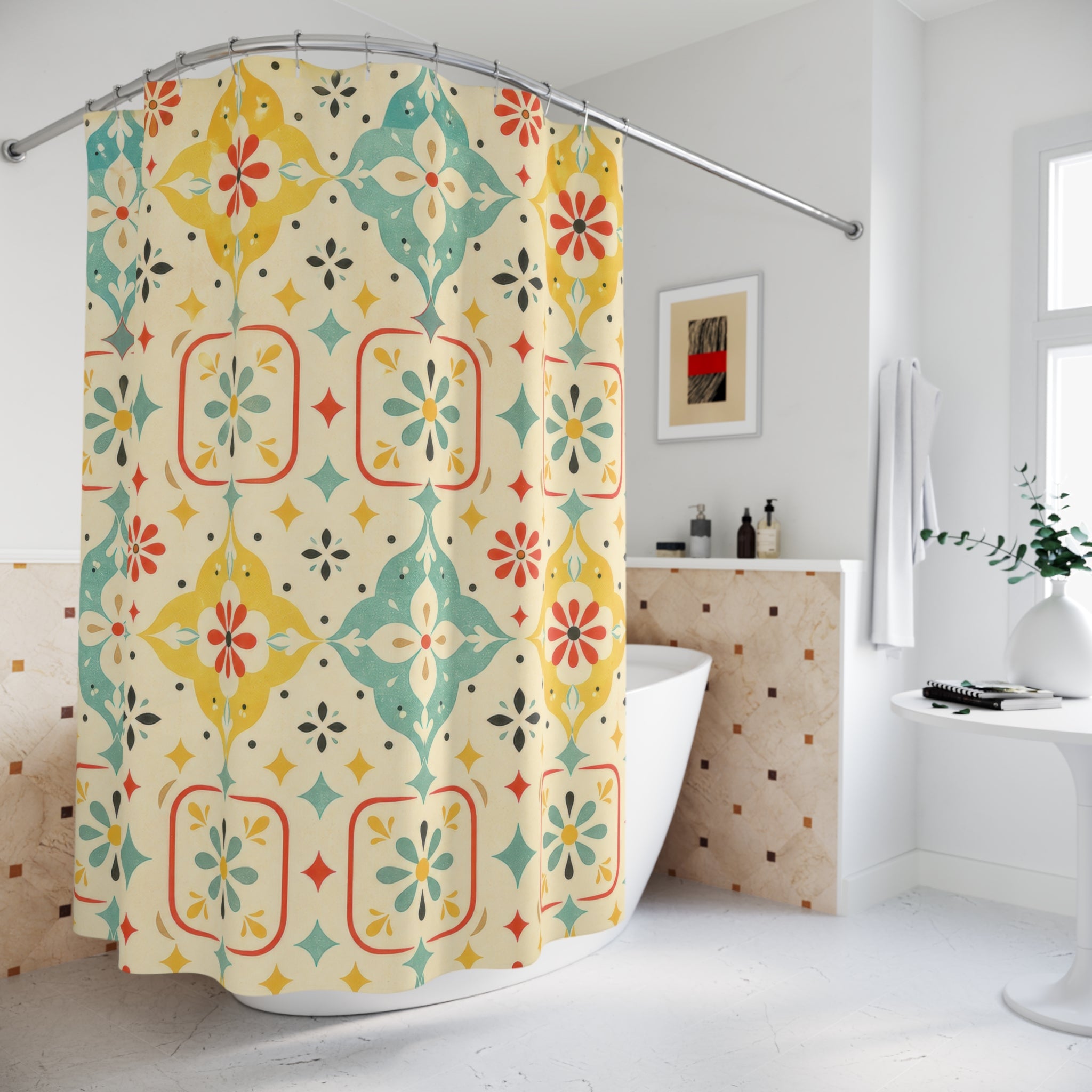 Retro Kitchen Geometric Shower Curtain