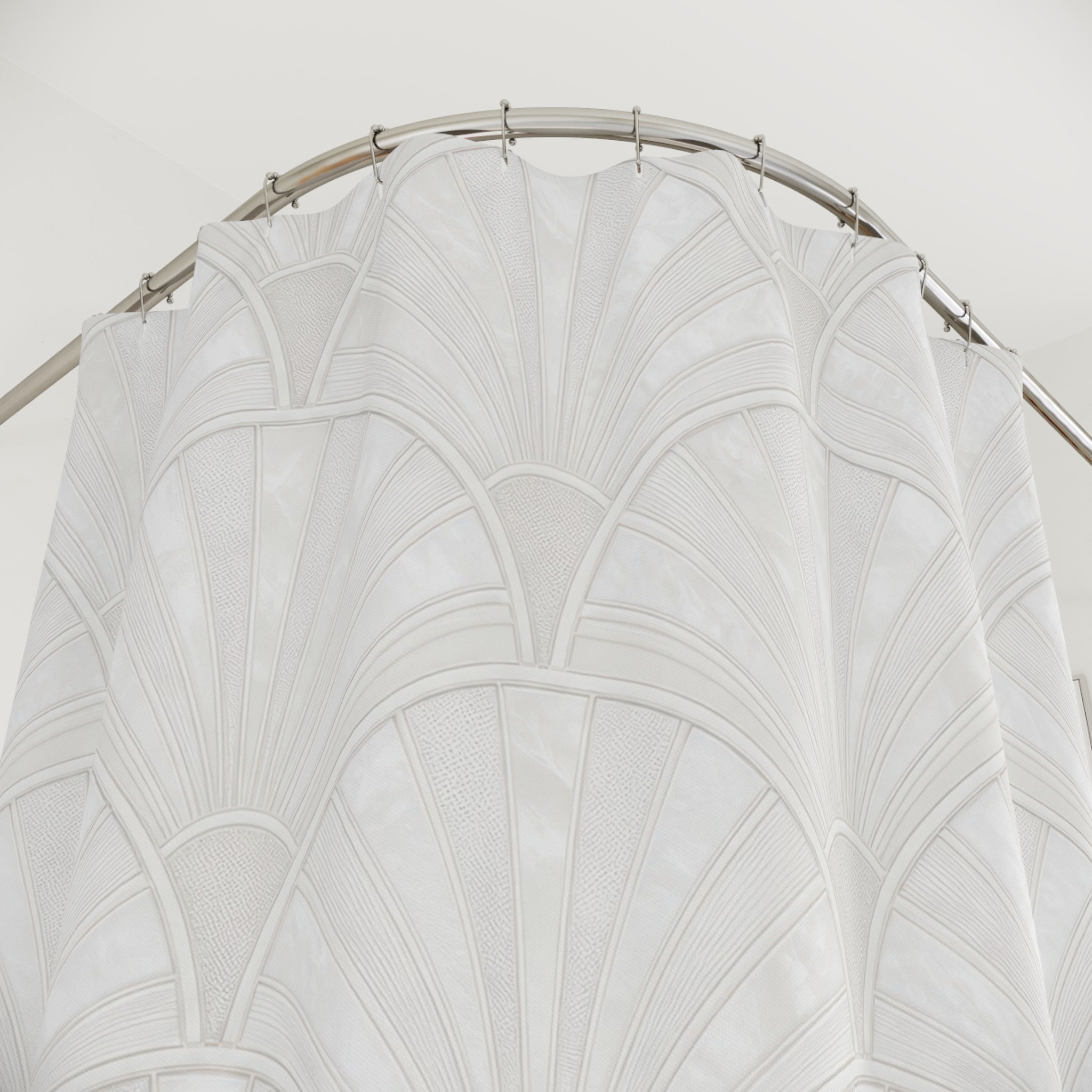 White Art Deco Fan Shower Curtain