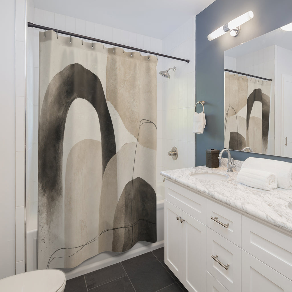 Black Beige Modern Arch Shower Curtain