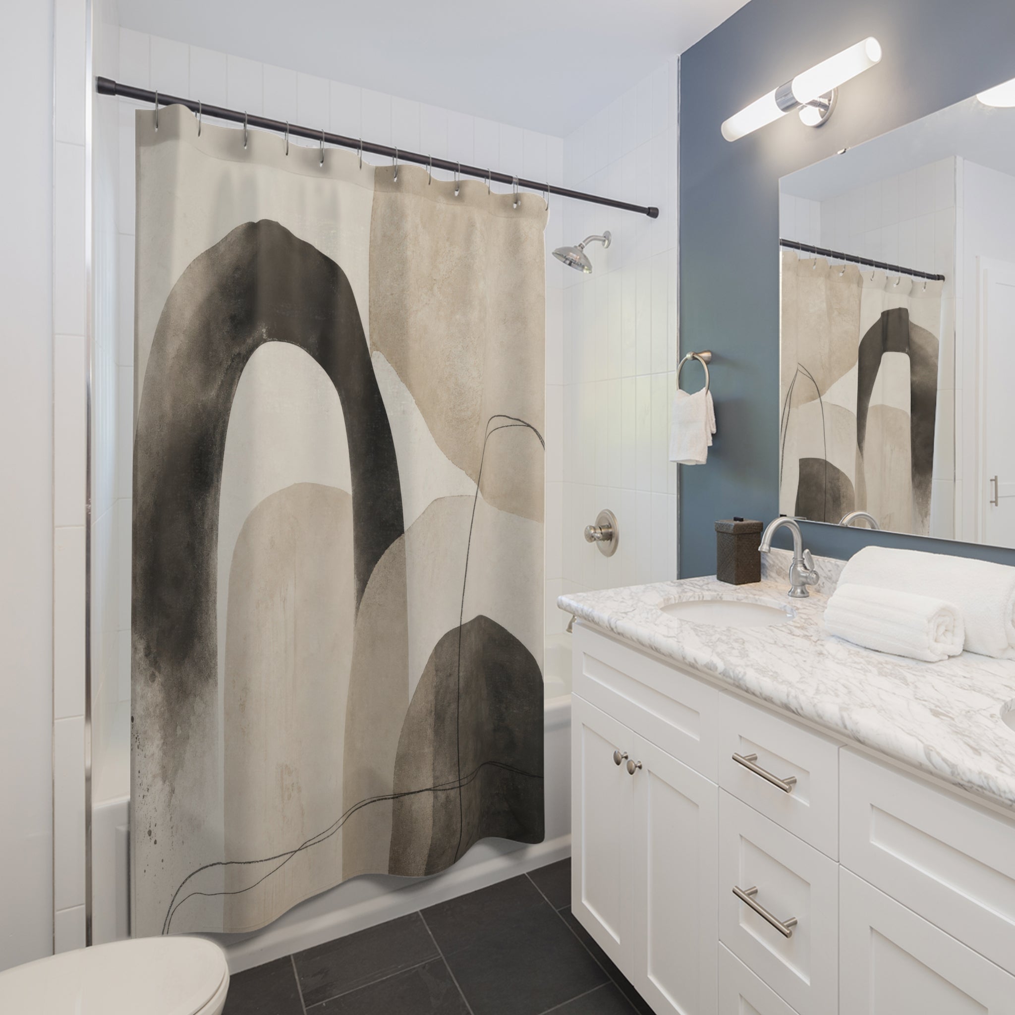 Black Beige Modern Arch Shower Curtain