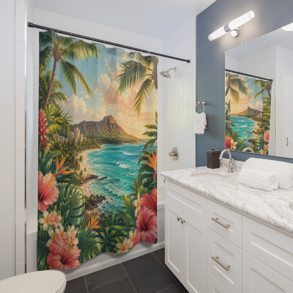 Hawaii Shower Curtain: Tropical Floral Ocean