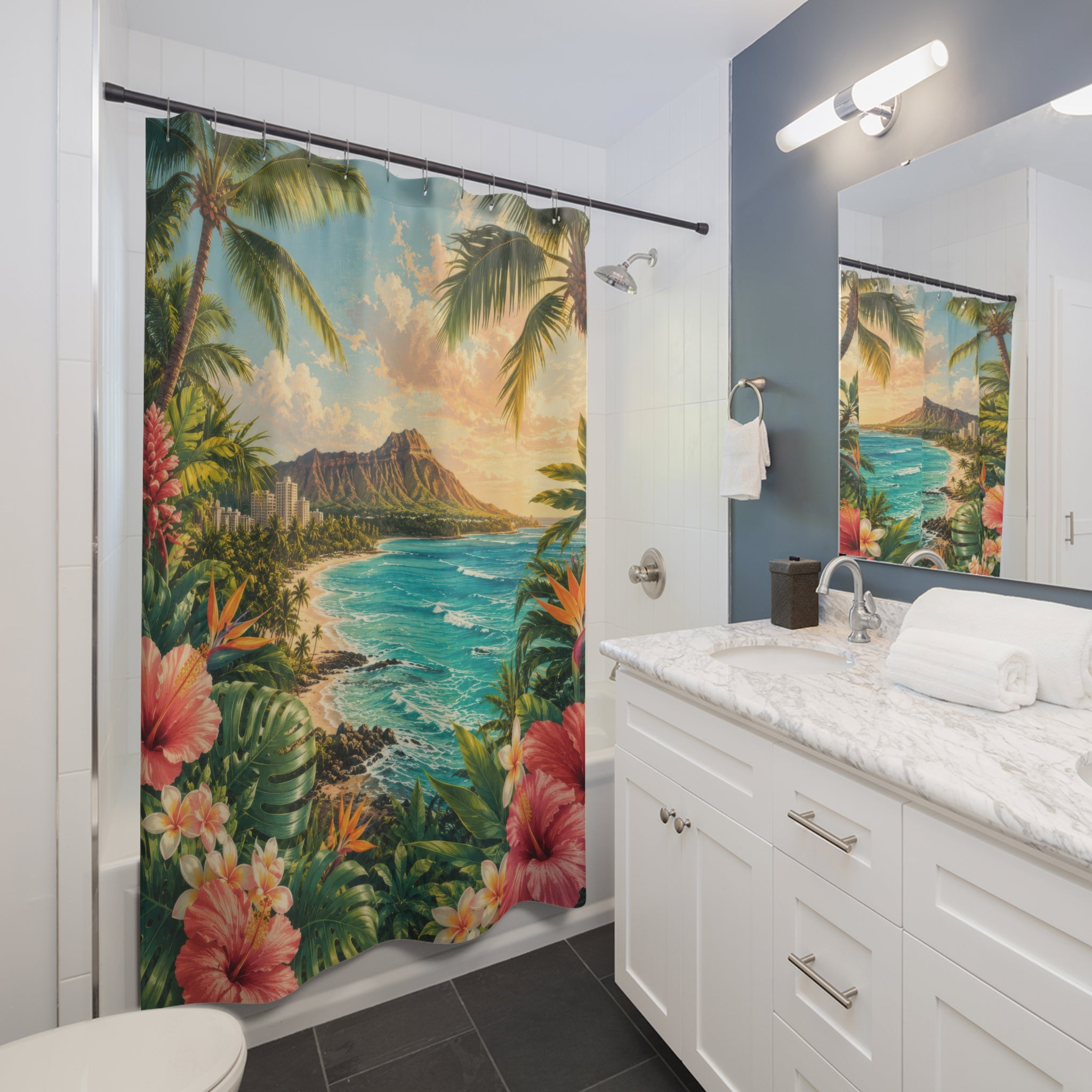 Hawaii Shower Curtain: Tropical Floral Ocean