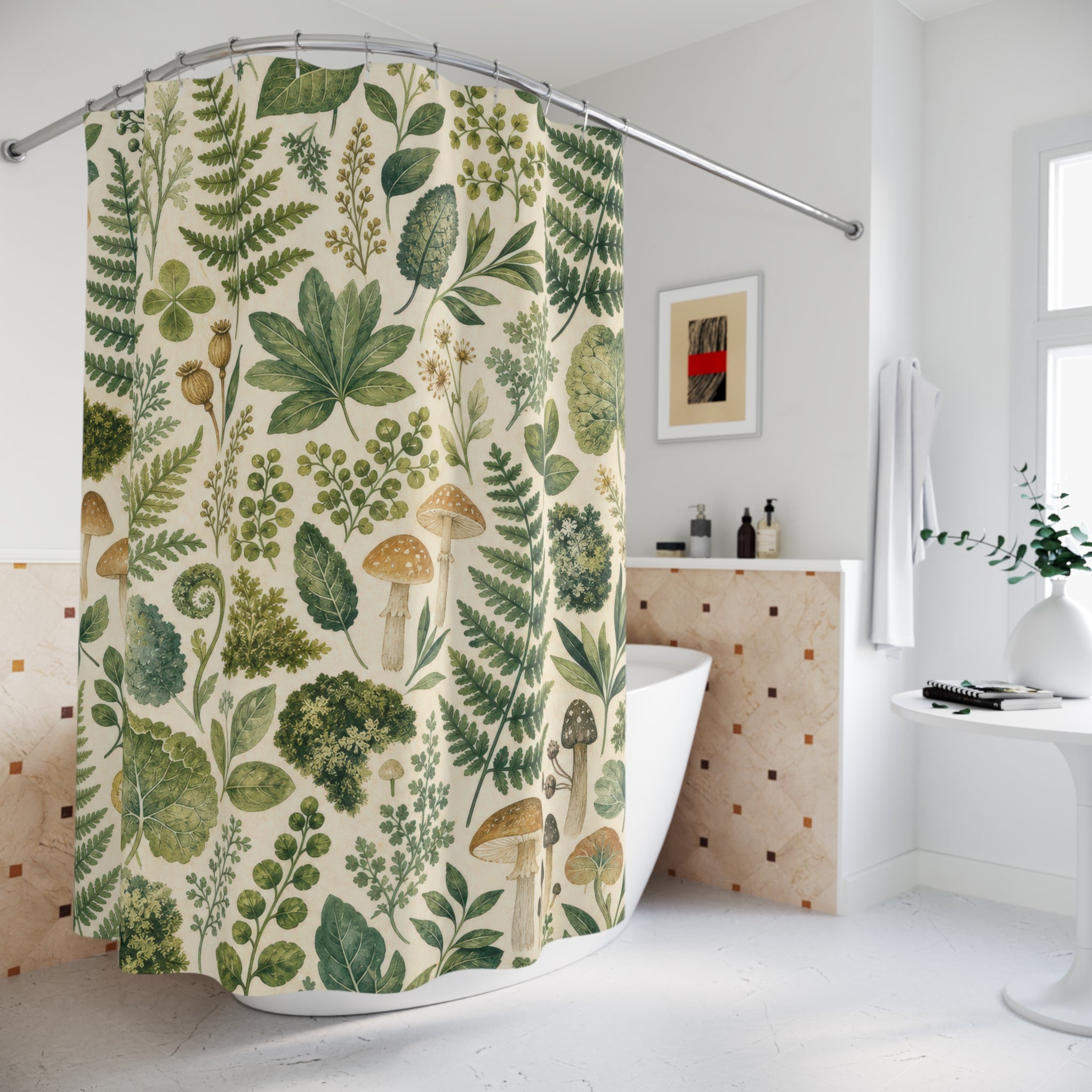 Green Woodland Mushroom Shower Curtain