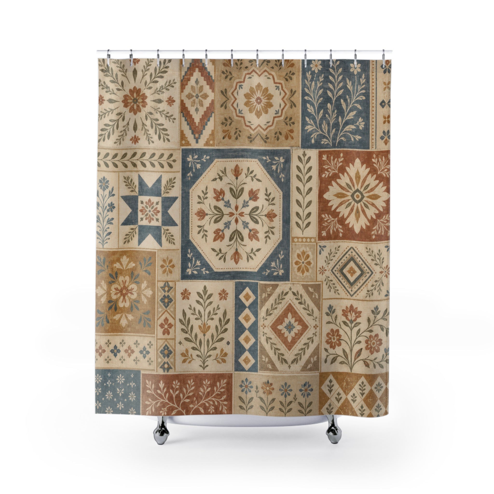 Folk Art Patchwork Tile Shower Curtain
