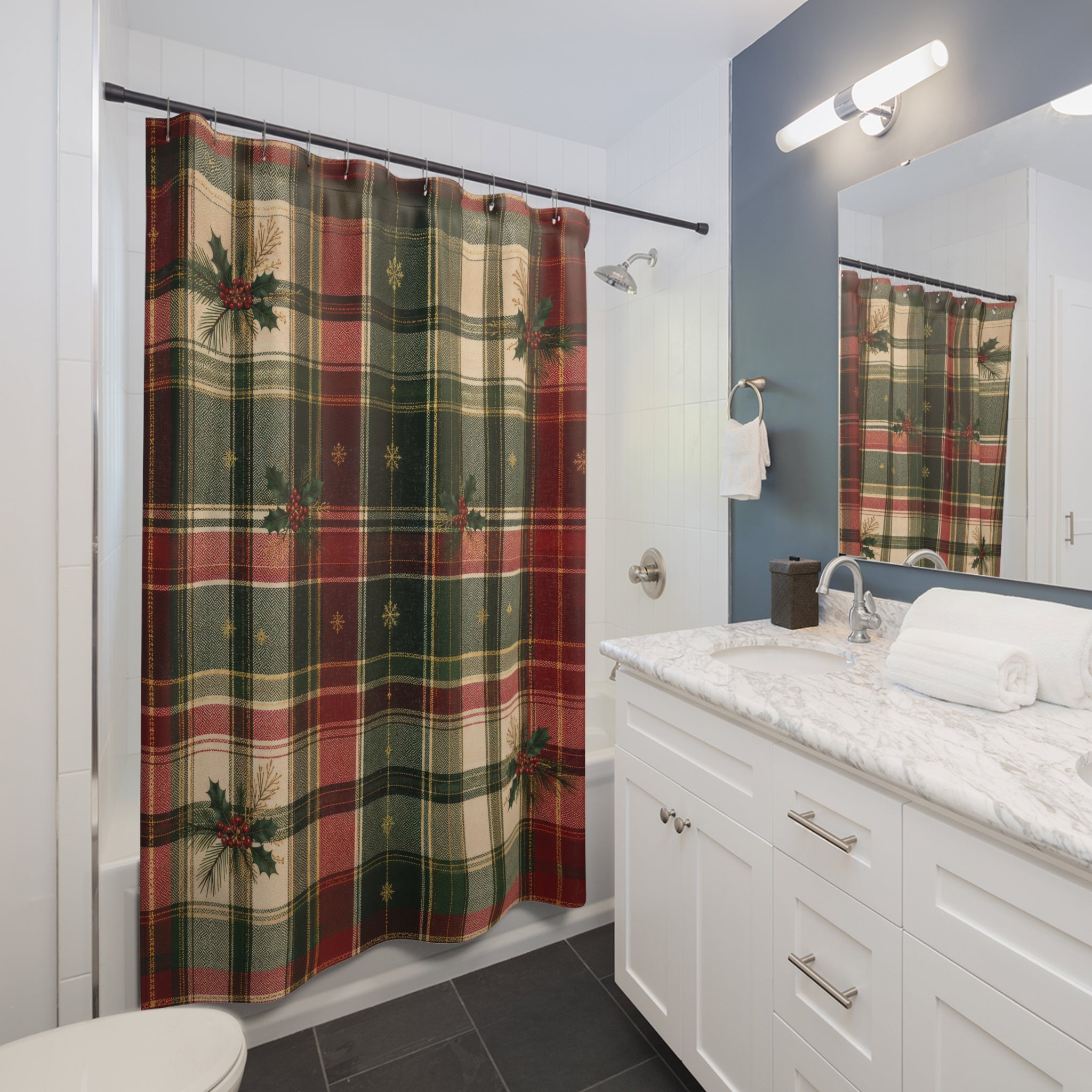 Christmas Plaid Shower Curtain: Red Green Tartan