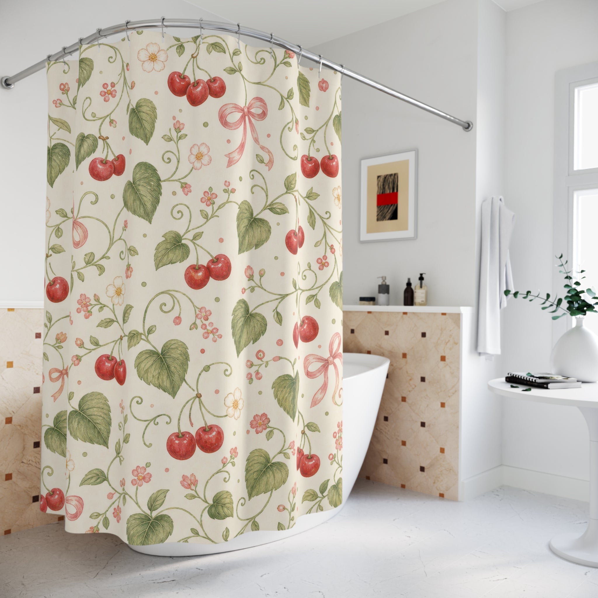 Cherry Bow Cute Shower Curtain