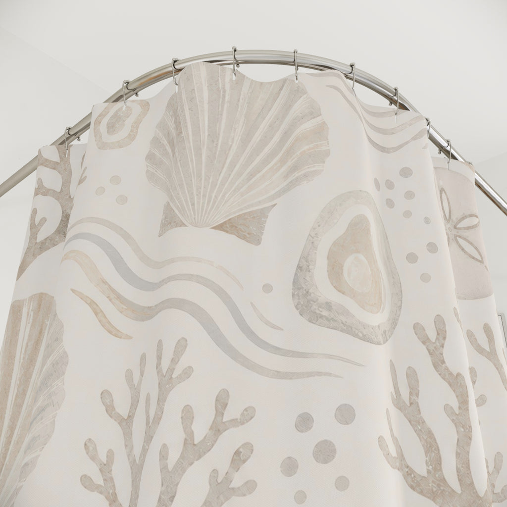 Off White Seashell Coral Shower Curtain